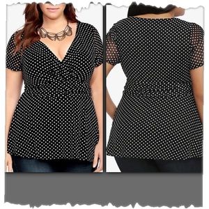 Torrid Faux Wrap Polka Dot Empire Top